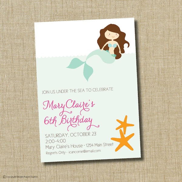 Mermaid birthday party invitation - mermaid invitation