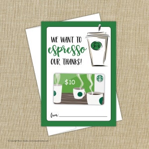 Starbucks Geschenkkartenhalter. SOFORTIGER DOWNLOAD. Espresso mein Dank