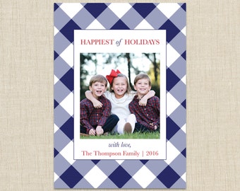 christmas photo cards, Holiday card, blue plaid