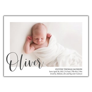 birth announcement card. Modern name Birth Announcement. Printed or digital image 3
