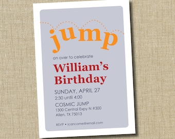Trampoline Birthday Invitation. Bounce house invitaiton.