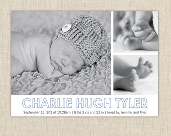 Modern birth Announcement: 3 Photo Birth Announcement. Multiple photo birth announcement