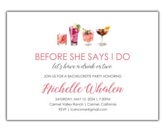 Bridal Shower Invitation - Bridal Cocktail Party- Bachelorette Party invitation