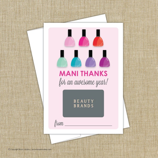 Manicure Gift Card Holder | Mani Thanks for all you do | Teacher appreciation card holder | INSTANT DOWNLOAD