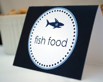 Shark Party Printable food tents. EDITABLE INSTANT DOWNLOAD