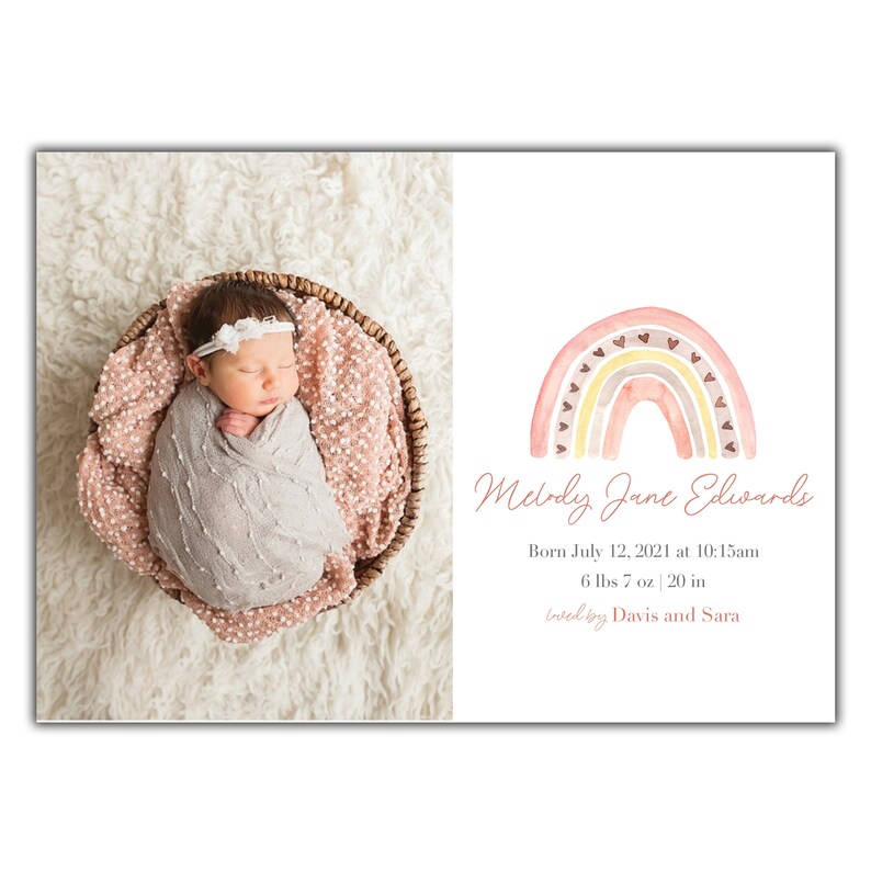 Birth Announcement Girl. Photo Baby Announcement. Rainbow Etsy