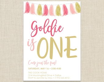 First Birthday Invitation Girl. First Birthday Invitation. Pink and Gold Invitation