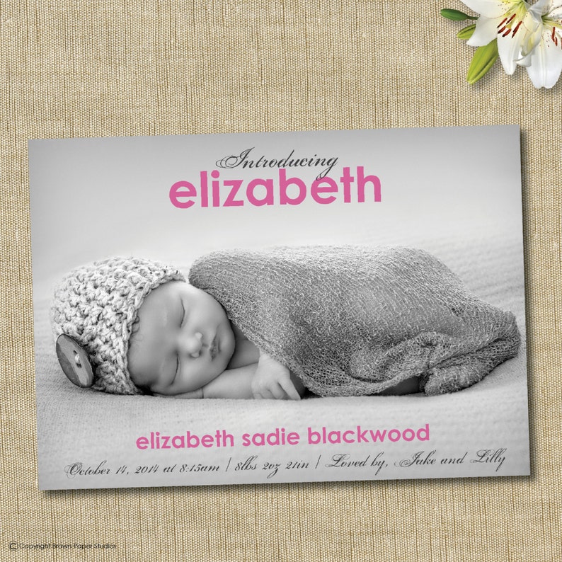 Baby Girl Birth Announcement. Custom Photo Card. Introducing | Etsy