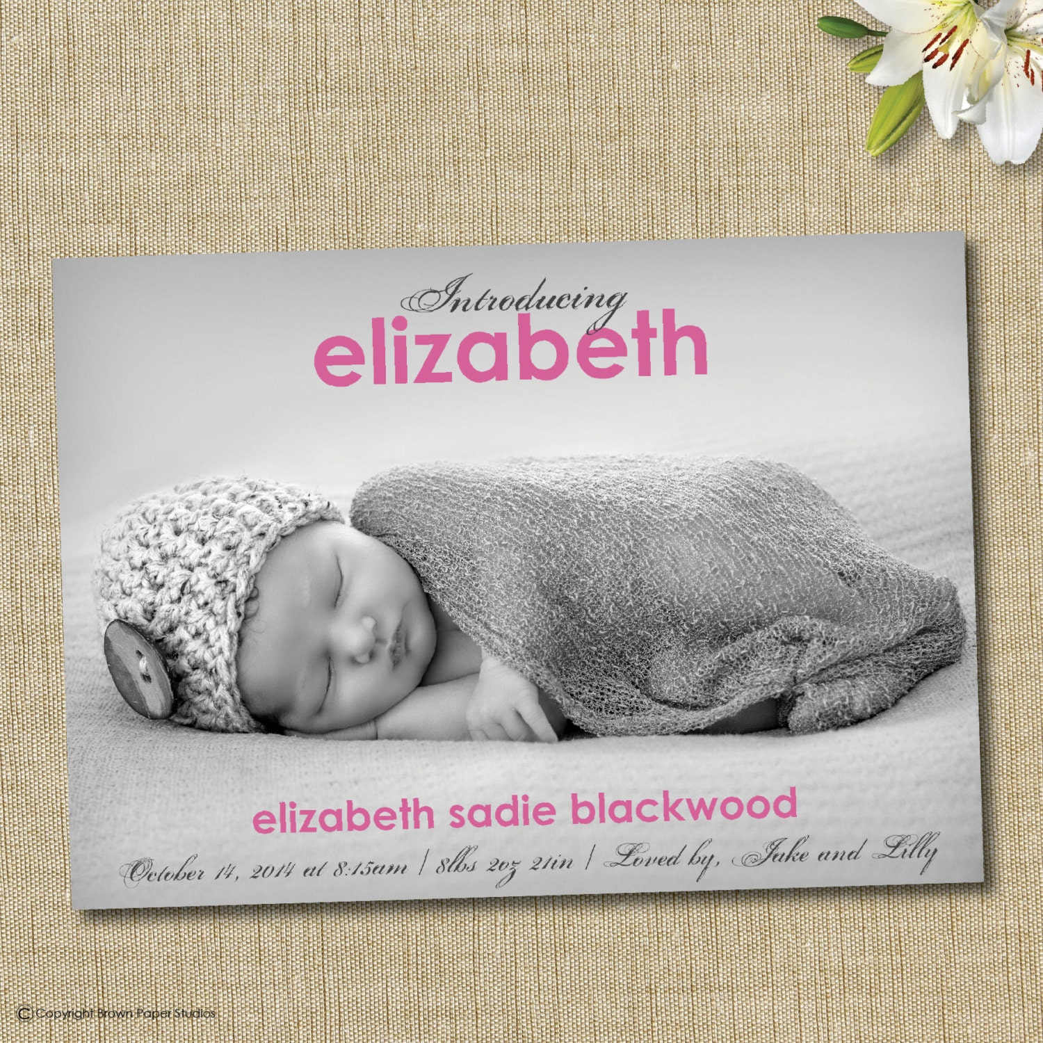 Baby girl birth announcement. custom photo card. introducing Etsy