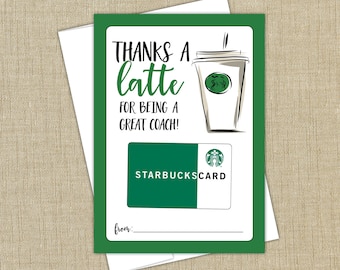 printable. thanks a latte card. thank you card. gift card holder. INSTANT DOWNLOAD