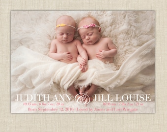 twin photo birth announcement