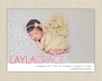 baby girl birth announcement. custom photo card