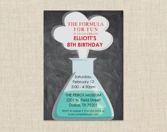 Science Birthday Invitation. Printed or digital invitations