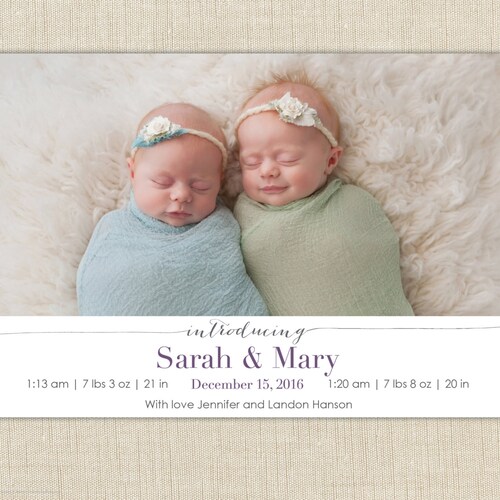 Birth Announcement Photo Card Twins Photo Birth Announcement Etsy