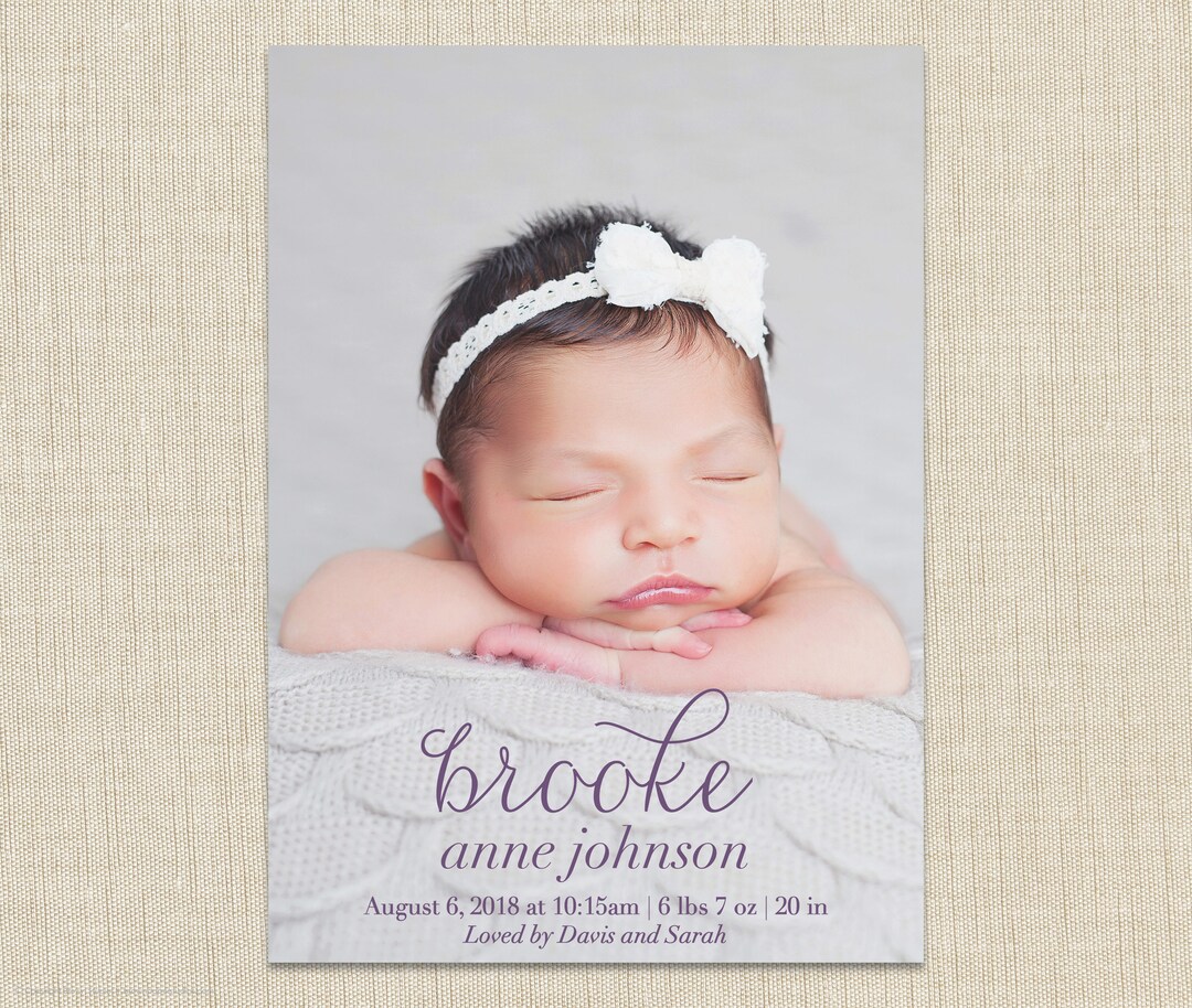 Baby Girl Birth Announcement. Custom Photo Card Etsy