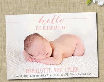 birth announcement. custom photo card. photo baby announcement. hello