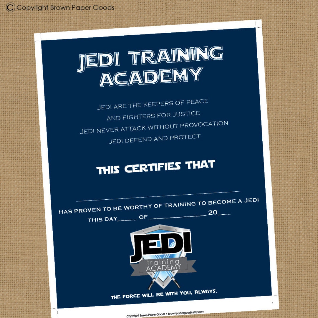 Jedi Training Academy Certificate. Printable Certificate. INSTANT ...
