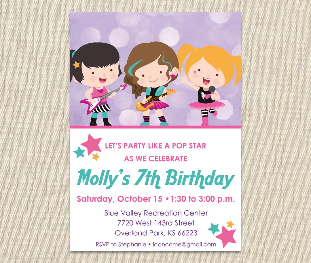 Rock Star Birthday Invitation Girl Rock Star Invitation. Pop - Etsy