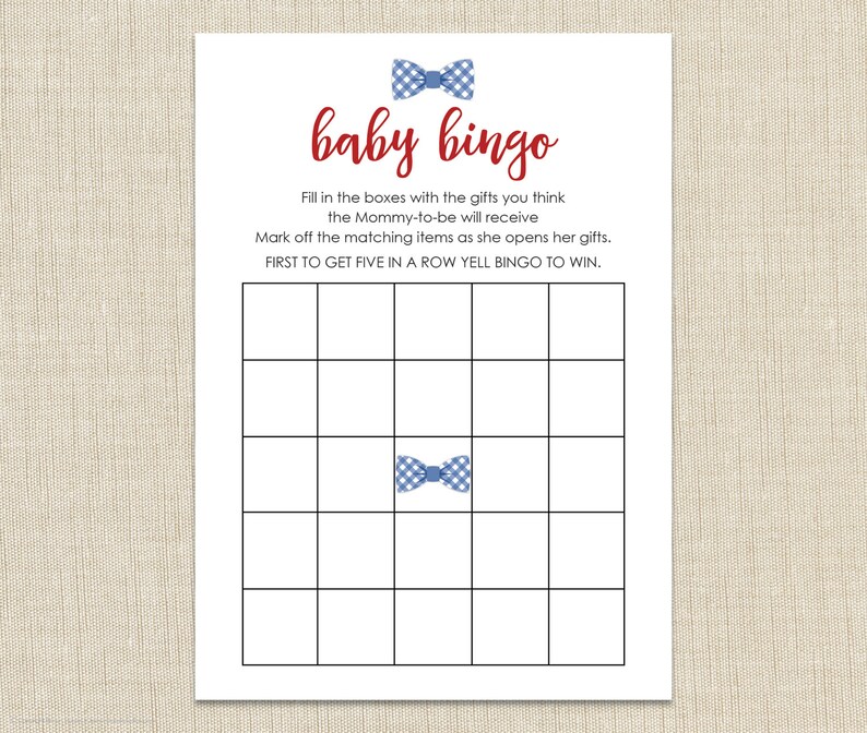 Baby Shower Bingo Printable. Instant Download. bow Tie A2 Etsy