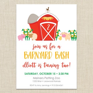 Barnyard Birthday Invitation, Farm Party Invitation, Girl Farm Birthday Invitation, Pink Farm Party Invite, image 1