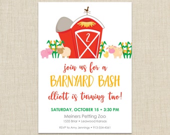 Barnyard Birthday Invitation, Farm Party Invitation,  Girl Farm Birthday Invitation, Pink Farm Party Invite,