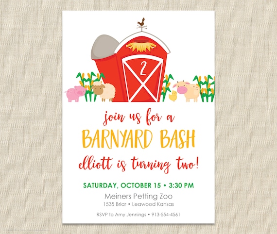 Barnyard Birthday Invitation, Farm Party Invitation,  Girl Farm Birthday Invitation, Pink Farm Party Invite,