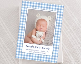 birth announcement card. Gingham Birth Announcement