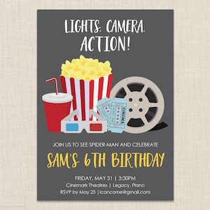 Movie Invitation, Movie Party Invitation, Printable Movie Party Invite ...