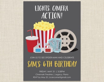 Movie Invitation, Movie Party Invitation, Printable Movie Party Invite, Movie Birthday Invitations, Movie Ticket Invitation