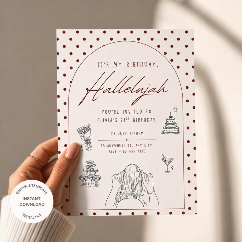 Birthday Invitation Template, Chic Polka Dot Party Invite, Editable ...