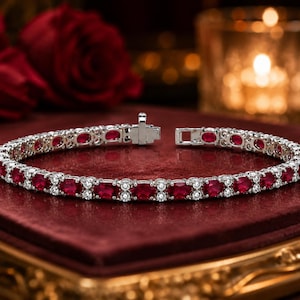 9.30 Ct Oval Rubin Diamant Hochzeitsgeschenk Armband 18K Weißgold VVS1 (import free)
