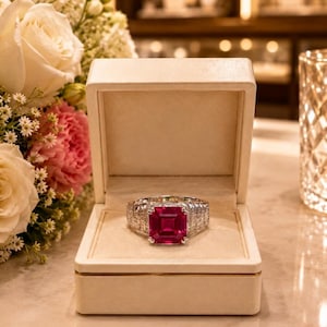 4,80 kt smaragd natuurlijke robijn diamanten ring 14 kt witgouden jubileumcadeau (gratis import)