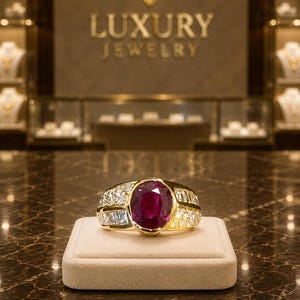 3.90 Ct Oval Natural Ruby Ring 14K Yellow Gold Anniversary Promise Gift (Import Free)