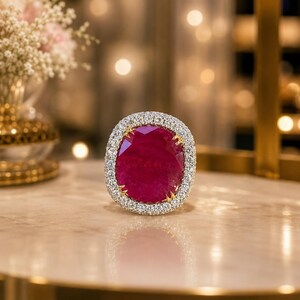 8,60 Ct Kissen Natürlicher Rubin Diamant Ring 14K Weißgold Jubiläumsgeschenk (importfrei)