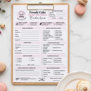 Kuchen Bestellschein Vorlage | Bäckerei Kunden-Bestellbogen | Canva Bearbeitbar