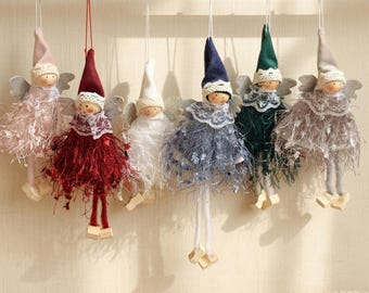 Handmade Fabric Angel Ornament: Boho Tassel Hanging Decor, Scandinavian Fairy Doll