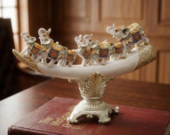 Elephant Family Sculpture, Resin Lucky Feng Shui Console Table Decor