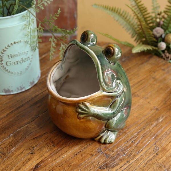 Vaso a forma di rana in ceramica, salvadanaio, portachiavi, portapenne da scrivania, simpatico oggetto decorativo a forma di animale