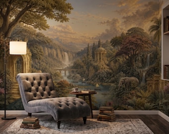Fantasy Enchanted Forest Wallpaper, Peel and Stick Mural, Non Woven Vintage Botanical Wall Art