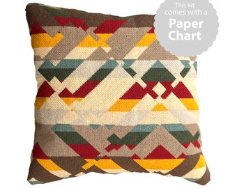 Modern Needlepoint Kit, Geometric Design, Printed Chart with plain canvas, earth tones and colors, "Canyon 3"