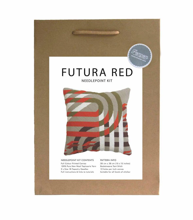 Art Deco Needlepoint / Tapestry Kit, futura Red, Modern Needlepoint