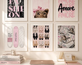 Conjunto de Arte de Parede Moda Rosa Estocolmo, Impressões Femininas para Galeria de Parede, Impressões Inspiradas na Vogue, Decoração Parisiense Chic, Arte Glamorosa, Download Digital