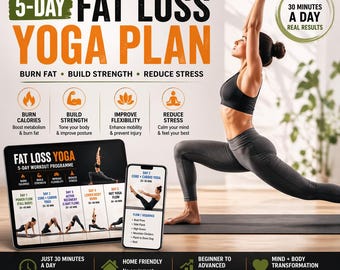 Plano de treino de ioga para perda de gordura em PDF | Programa de ioga de 5 dias para emagrecimento e tonificação | Guia de ioga para iniciantes em casa