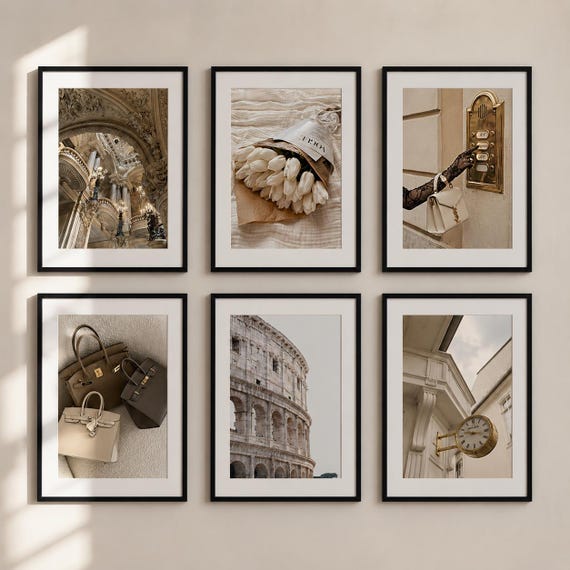 Luxury Neutral Wall Art Set of 6 Print, Old Money Aesthetic Gallery Wall, Beige Fashion Decor, Paris Rome Digital Download, Quiet Luxury Art