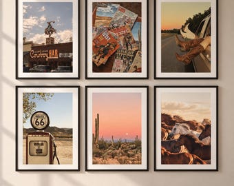 Conjunto de 6 quadros decorativos com temática do Velho Oeste, pôsteres de galeria de arte com temática de cowboys, decoração inspirada no Velho Oeste americano, fotografia do deserto, decoração rústica de cowboy, download digital.