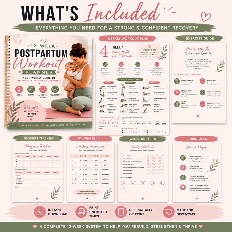 12 Week Postpartum Workout Plan PDF | Postpartum Fitness Planner | New ...