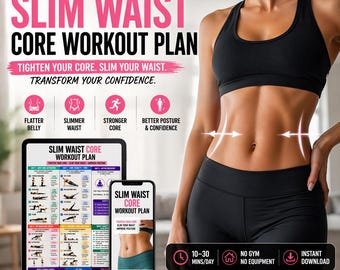 Plano de treino para cintura fina em PDF | Programa para abdômen plano e fortalecimento do core | Treino abdominal de 5 dias em casa | Guia de exercícios sem equipamentos para mulheres