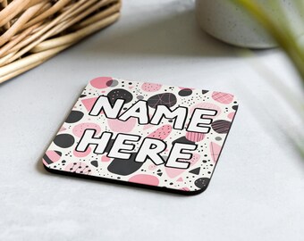 Custom Name Abstract Coaster Set, Personalized Artistic Drink Coasters, Contemporary Home Decor, Modern Gift, Creative Coaster, Colorful