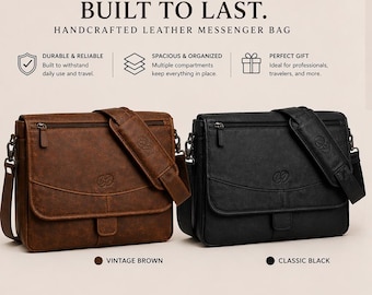 Bolso bandolera de piel para hombre / Portátil MacBook Pro de 14" / Maletín de piel hecho a mano