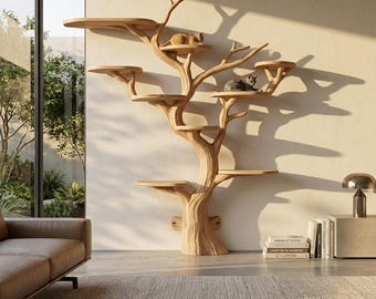 Mensole a forma di albero per gatti in legno massello: torre da arrampicata a parete per gatti